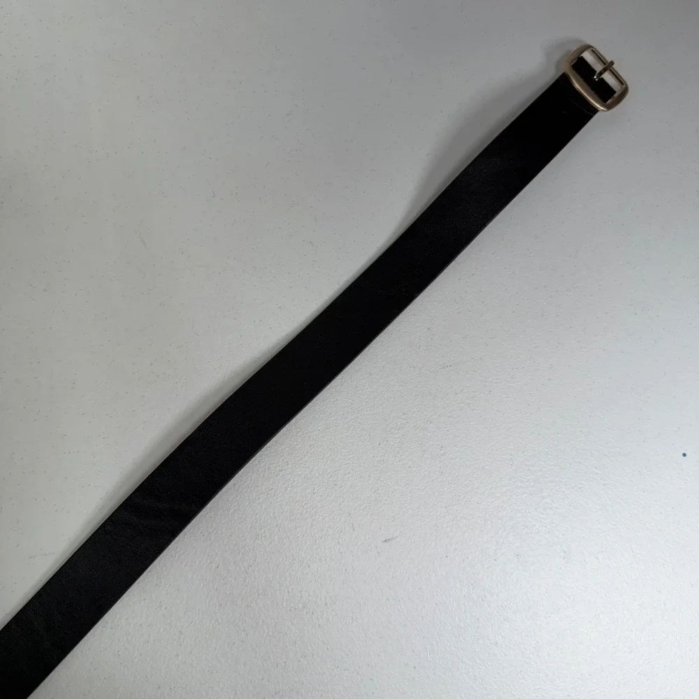 Lands End 2X Belt Black Leather Classic Gold Buckle 544422 F24 Plus Size Mens